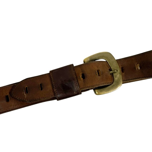 EDDIE BAUER Dark Brown Leather Belt with Brass Buckle - Picture 7 of 7